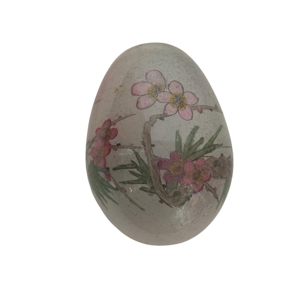 Asian‎ Reverse Handpainted Glass Egg Floral Smoky Appearance 3" Tall